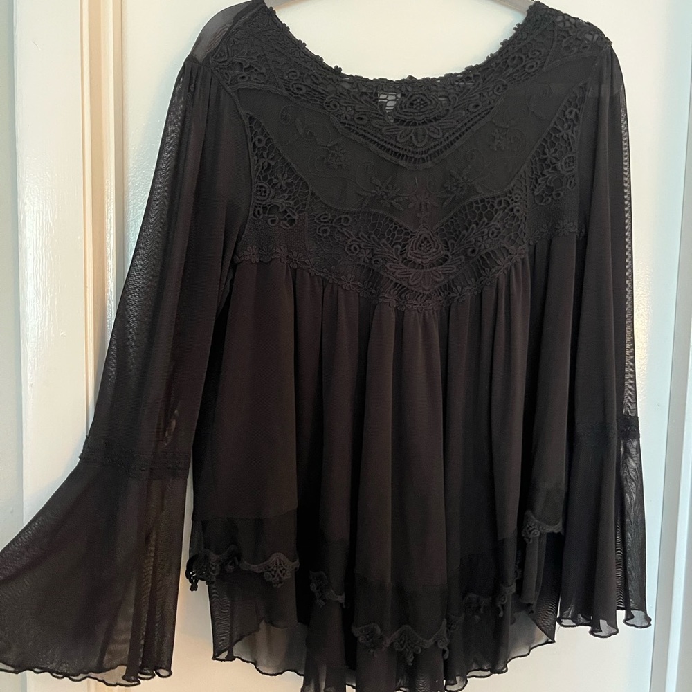Altar'd State Black Tiered Bell Sleeve Top